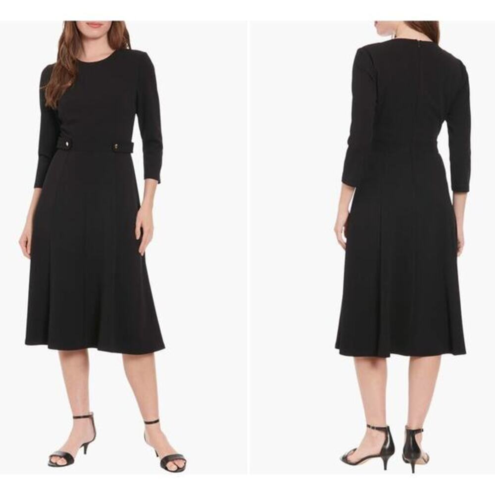 London Style‎ Collection Sz 8 Gold Button Fit & Flare Midi Dress Black cocktail